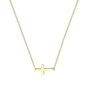 18K Gold Plated Stainless Steel "Cross' Necklace Women's Waterproof Spiritual